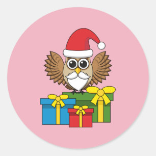 Santa Claus Owl with Presents Classic Round Sticker