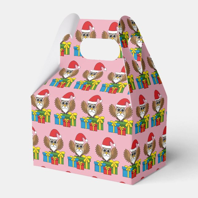 Santa Claus Owl with Presents Favor Box (Front Side)