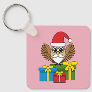 Santa Claus Owl with Presents Keychain