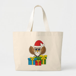 Santa Claus Owl with Presents Large Tote Bag
