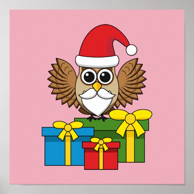 Santa Claus Owl with Presents Poster (Front)