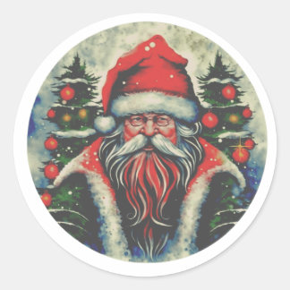 Santa-claus painting with Christmas trees Sticker