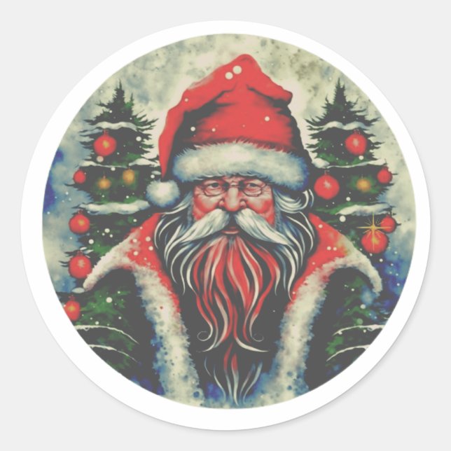 Santa-claus painting with Christmas trees Sticker (Front)