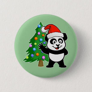 Santa Claus Panda 2 Inch Round Button
