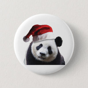 Santa Claus Panda Bear 2 Inch Round Button