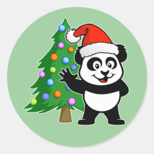 Santa Claus Panda Classic Round Sticker