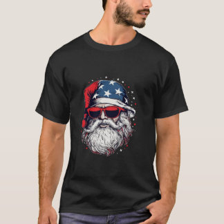 Santa Claus Patriotic USA Sunglasses Christmas Lon T-Shirt