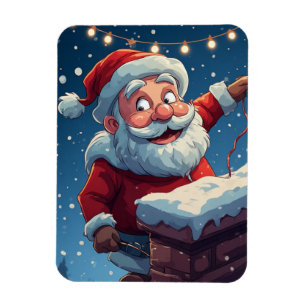 Santa Claus Peeking From Chimney Snowy Christmas Magnet
