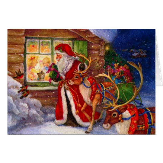 Santa Claus Peeking Through The Window Card