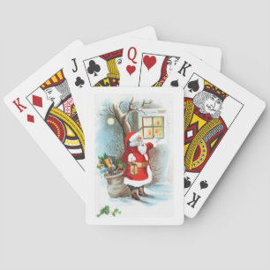 Santa Claus PeekingThrough a Window-Vintage Playing Cards