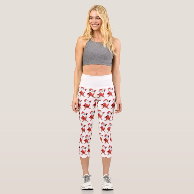 Santa Claus Penguin Ready for Christmas Capri Leggings (Front)