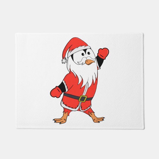 Santa Claus Penguin Ready for Christmas Doormat (Front)