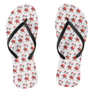 Santa Claus Penguin Ready for Christmas Flip Flops