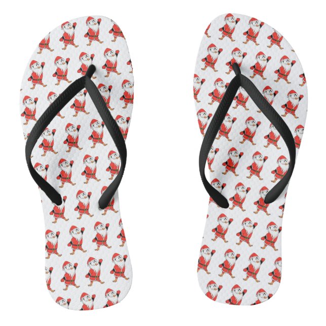 Santa Claus Penguin Ready for Christmas Flip Flops (Footbed)
