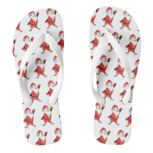 Santa Claus Penguin Ready for Christmas Flip Flops