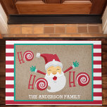 Santa Claus Personalized Monogram Christmas Doormat<br><div class="desc">Santa Claus Personalized Monogram Christmas Doormat. Adorably cute Santa Claus holiday Christmas design. This design has red and white candy cane stripes and the words "Ho Ho Ho". Personalize this custom design with your own family name.</div>
