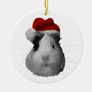 Santa Claus Pig Guinea Pig Christmas Holidays Ceramic Ornament