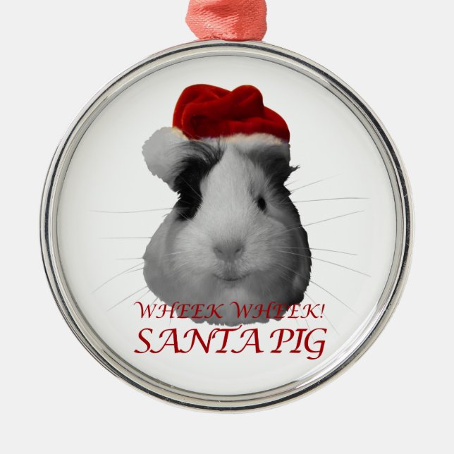 Santa Claus Pig Guinea Pig Christmas Holidays Metal Ornament (Front)