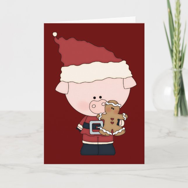 Santa Claus Piggy Christmas Card (Front)