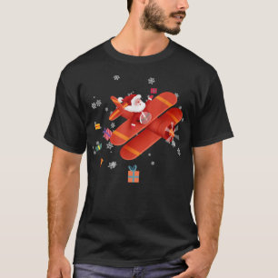 Santa Claus Pilot Flying Airplane Merry Christmas  T-Shirt