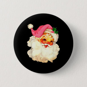 Santa Claus Pink Christmas Face Old Xmas Vintage P 2 Inch Round Button