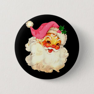 Santa Claus Pink Christmas Face Old Xmas Vintage P 2 Inch Round Button