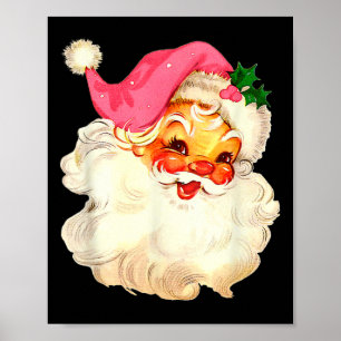 Santa Claus Pink Christmas Face Old Xmas Vintage P Poster