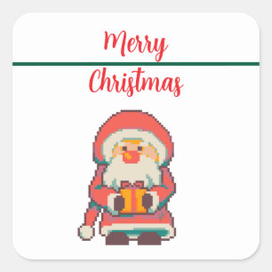 Santa Claus Pixelart Merry Christmas, Pixel Art Square Sticker