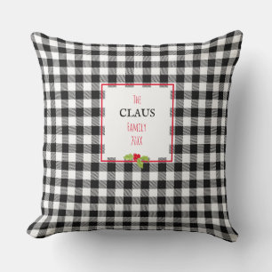 Santa Claus Plaid Holly Christmas Family Festive Throw Pillow