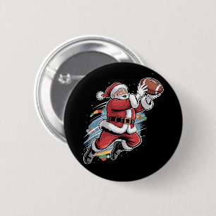 Santa Claus Playing American Football Christmas  2 Inch Round Button