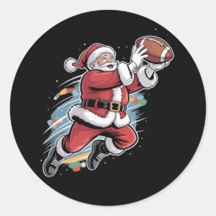 Santa Claus Playing American Football Christmas  Classic Round Sticker