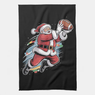 Santa Claus Playing American Football Christmas  Kitchen Towel