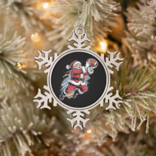 Santa Claus Playing American Football Christmas Snowflake Pewter Christmas Ornament