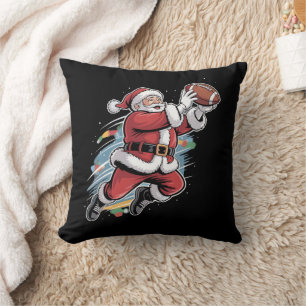 Santa Claus Playing American Football Christmas  Throw Pillow