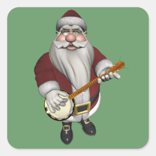 Santa Claus Playing Banjo Square Sticker