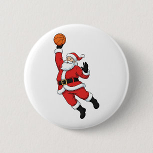 Santa Claus Playing Basketball Funny Christmas 2 Inch Round Button
