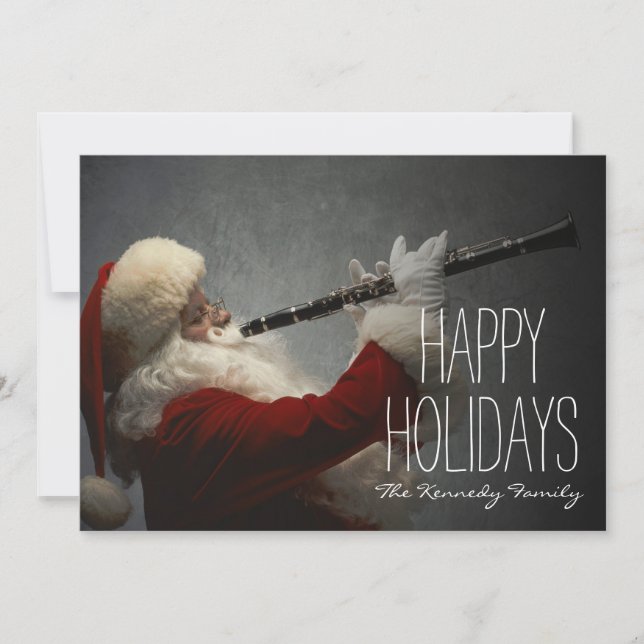 Santa Claus Playing Clarinet Holiday Card (Front)