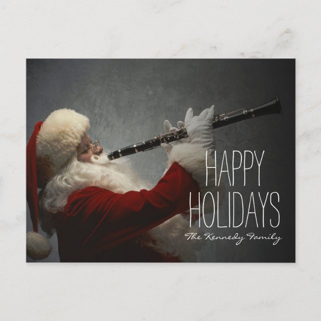 Santa Claus Playing Clarinet Holiday Postcard (Front)