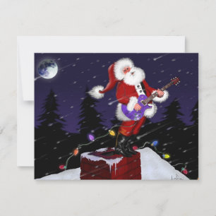 Santa Claus Playing Electric Guitar Holiday Card