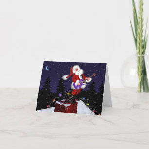 Santa Claus Playing Electric Guitar Holiday Card