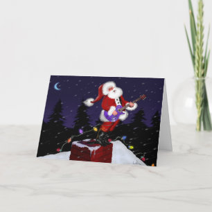 Santa Claus Playing Electric Guitar Holiday Card