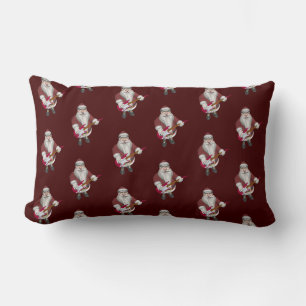 Santa Claus Playing Electric Guitar Lumbar Pillow