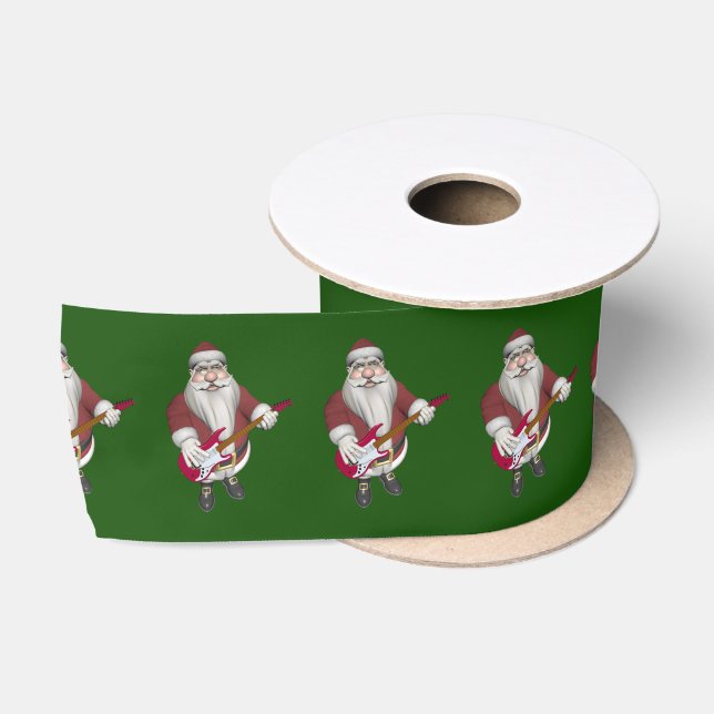 Santa Claus Playing Electric Guitar Satin Ribbon (Spool)