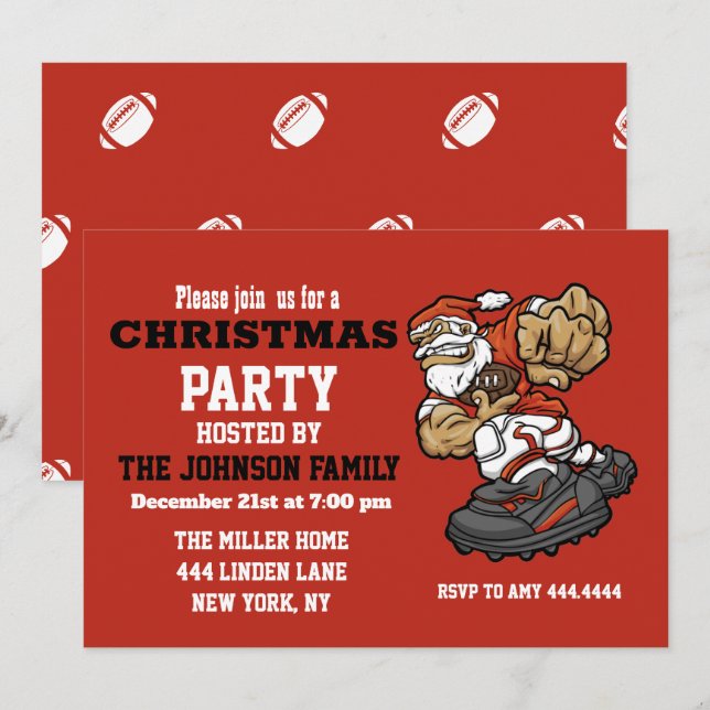 Santa Claus Playing Football illustration Invitation (Front/Back)