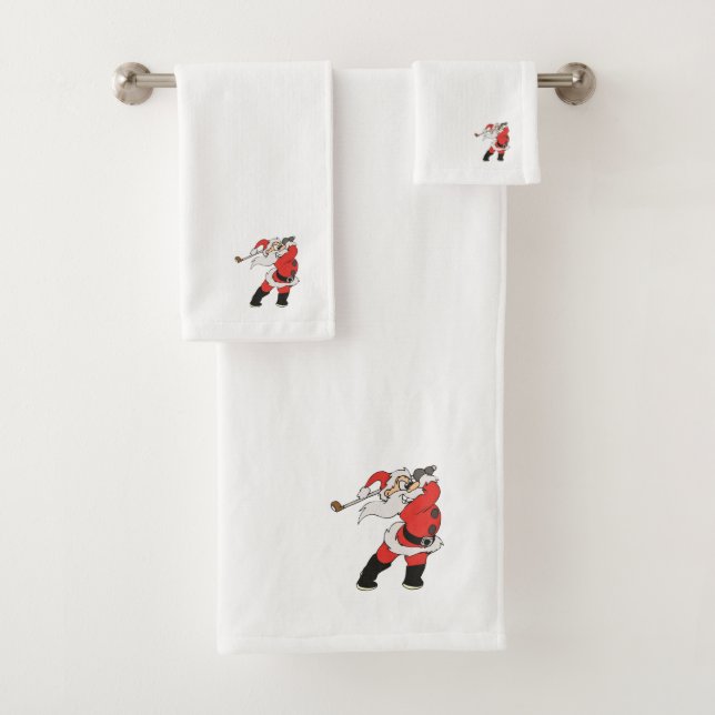 Santa Claus playing golf Bath Towel Set (Insitu)