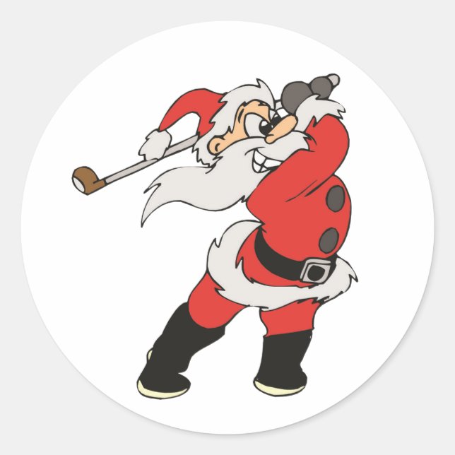 Santa Claus playing golf Classic Round Sticker (Front)