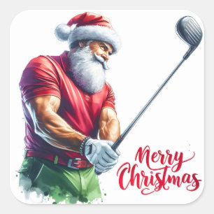 Santa Claus Playing Golf During the Holiday Season Square Sticker