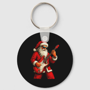 Santa Claus Playing Guitar Funny Christmas Rock Gu Keychain