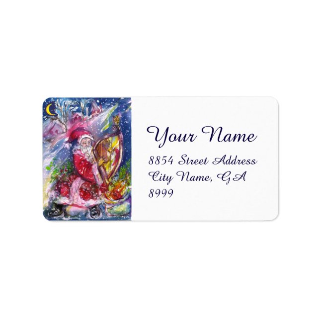SANTA CLAUS PLAYING HARP IN  MOONLIGHT Christmas Label (Front)