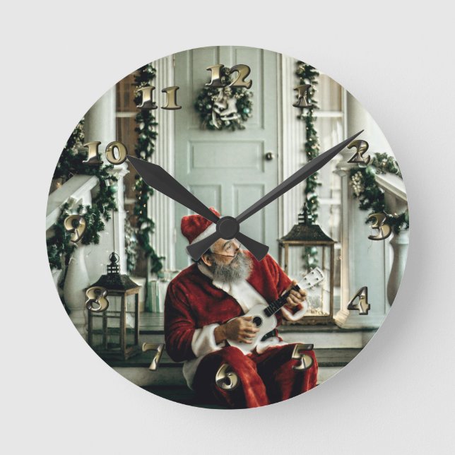Santa Claus Playing Music Round Clock (Front)